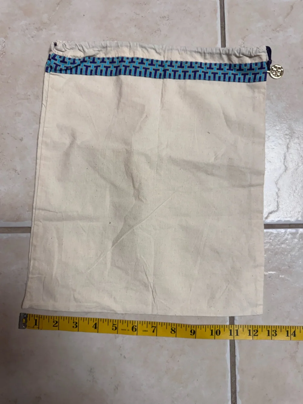 Tory Burch Cream Drawstring Bottoms with Blue Trim